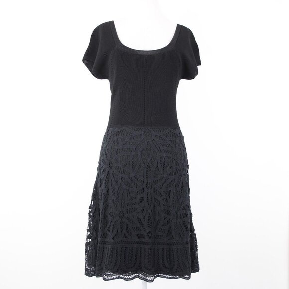 V Christina Sz M Black Lined Lace Bottom Cotton Viscose Spandex Fit Flare Dress - Picture 13 of 16